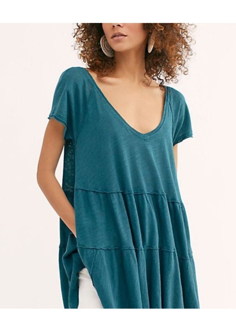 We The Free Deep Teal Scoop Neck Tiered Tunic